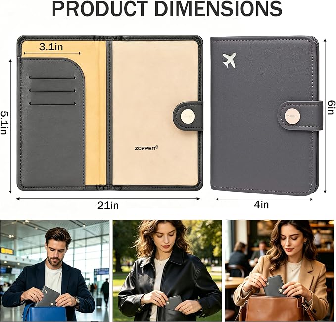Passport Holder RFID Blocking Travel Wallet, Dark Grey | Passport Cover with Multiple Card Slots, Water-Resistant & Easy-Carry, Must-Have Travel Accessory for Men & Women.