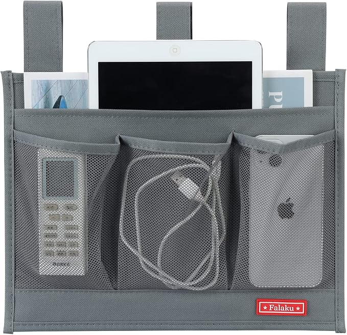 Hanging Bedside Caddy,Bedside Organizer Caddy for Bed Rails(4 Pockets-Grey)