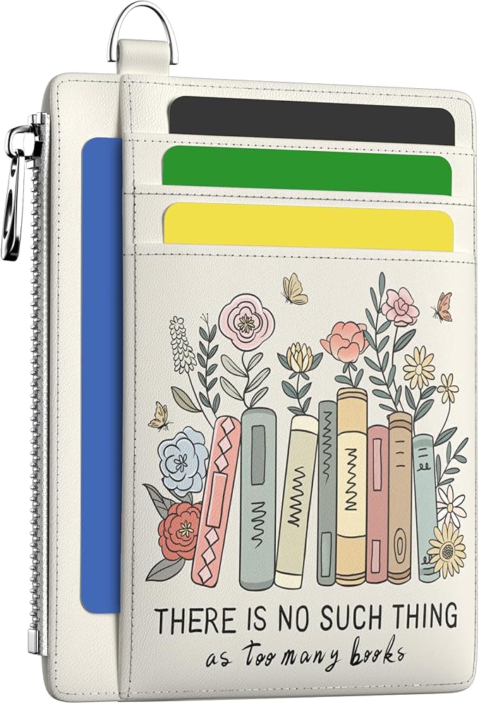 Hancynir Book Lover Floral Slim Wallet Women Credit Card Holder RFID Small | Zipper Pocket Wallet, Thin Travel Coin Purse, Ladies Women Gifts, Minimalist Card Case, 6 Card Slots, ID Window, PU Leather