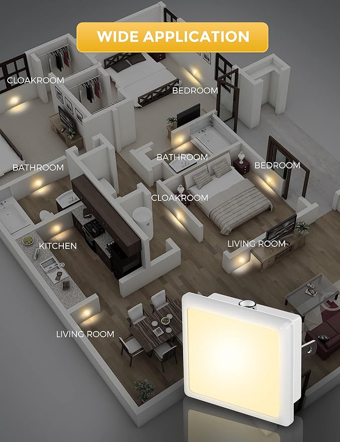 L LOHAS LED Night Light,Night Lights Plug into Wall, Dusk-to-Dawn Sensor | Plug in Night Light,3000K Soft White 0.3W Bright Nightlight Auto-On/Off for Kids Bedroom Bathroom Hallway [6-PACK]
