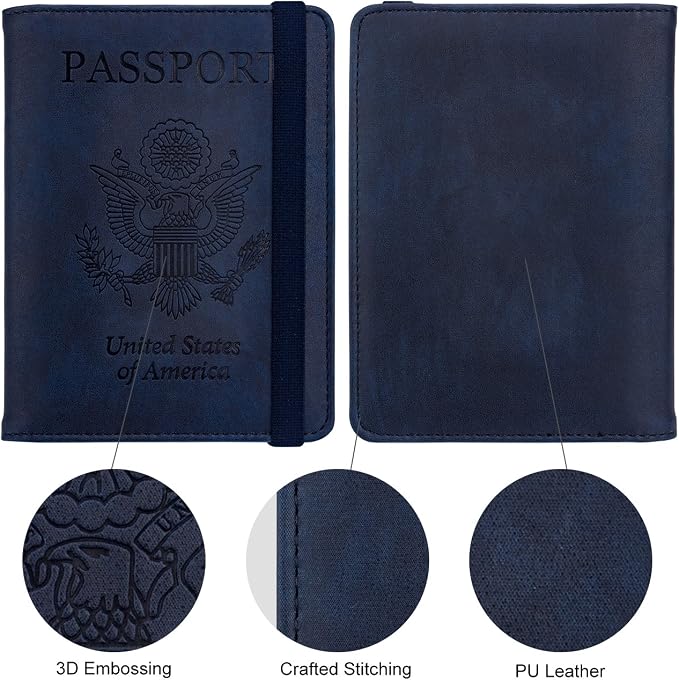 WALNEW Passport Holder for Travel, RFID Passport Cover Wallet for Women Men, PU Leather Passport Book Card Holder Case with Pen, Travelling Essentials for Flying | PU Leather Passport Cover Case with Pen Holder, Travel Must Haves Accessories, Passport ...