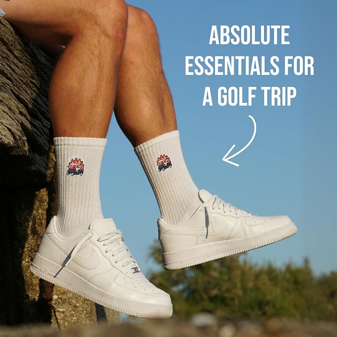 Shanker Golf Socks - Golf Trip Essentials White Socks – 3 Pack, Size 8-13 - Funny White Socks for Men – Perfect Golf Accessories – Funny Golf Gift - Dad, Husband, Boyfriend, Fathers Day
