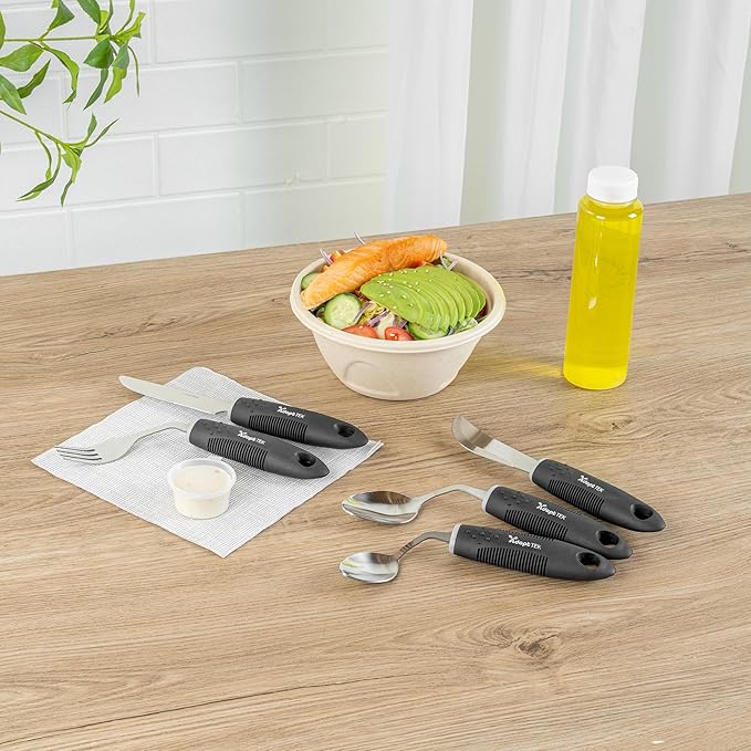 Restaurantware Adaptive Utensils - 1 count Stainless Steel, 9.843 x 5.118 x 1.575 Inches, Ergonomic Eating Aids, Non-Slip Utensil Set for Arthritis, Secure Grip Design, Black