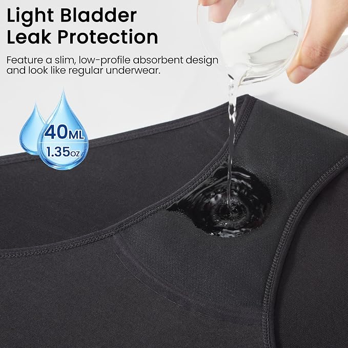 Battewa Bladder Leak Underwear for Women 40ml Absorbency Dark Color L | mid-waist panties,reusable,bladder leak protective briefs,pee proof,waterproof,40ml absorbent for Light to moderate leaks
