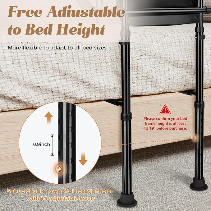 Bed Rails for Elderly Safety 400lbs, Adjustable Bed Assist Handle with Pocket