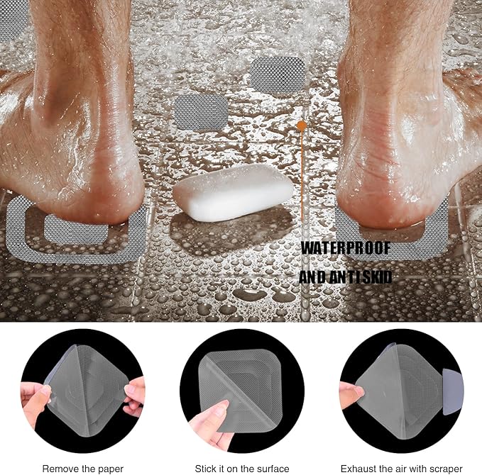 Non-Slip Bathtub Stickers, 72 PCS Safety Bathroom Tubs Showers Treads Adhesive Decals Scraper (Grey)
