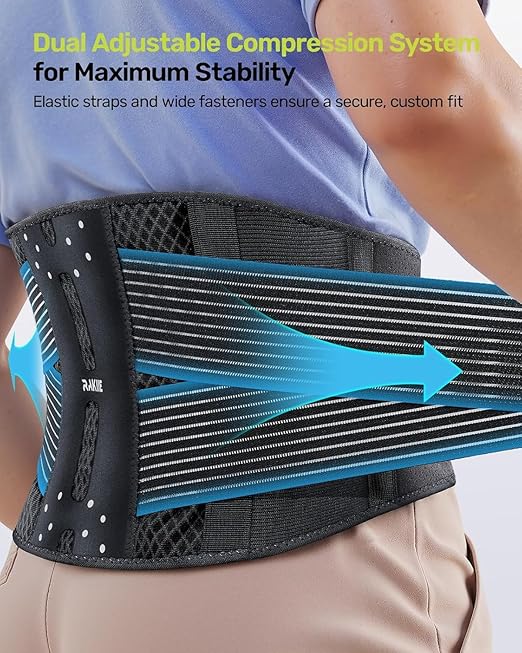 Rakiie Slim Back Brace for Lower Back Pain Relief, Lightweight & Breathable Back Support Brace for Men Women, Ergonomic Light Lumbar Support for Everyday Wear, Light Gray S