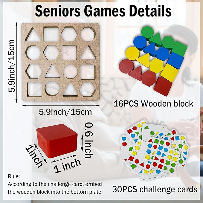 Dementia Products - Alzheimers Activities for Seniors Gifts for People with Dementia Easy Shapes Memory Activities for Elderly Geometric Cognitive Matching Puzzles