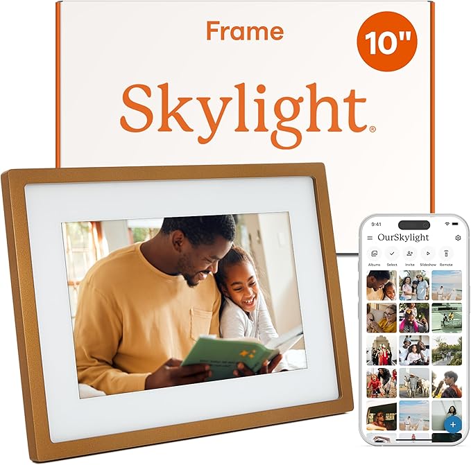 Skylight Digital Picture Frame - WiFi Enabled with Load from Phone Capability, Touch Screen Digital Photo Frame Display - Customizable Gift for Friends and Family - 10 Inch Gold