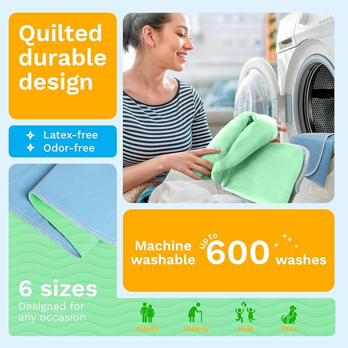 GREEN LIFESTYLE® Washable Underpads - Heavy Absorbency Reusable Bedwetting Incontinence Pads for Kids, Adults, Elderly, and Pets - Toddler Mattress Pads for Bed, Sofa, Couch, Floor (Pack of 2 - 41x41)