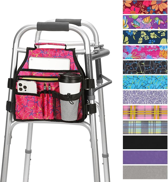 supregear Side Walker Bag, Walker Accessories Bag w/Cup Holder, Folding Walker Basket Waterproof Walker Organizer Caddy Pouch for Most Walker with Side Bar for Seniors, Elderly, Double Sided