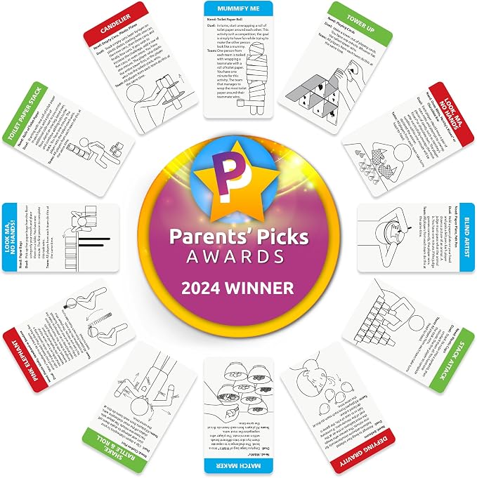Funwares Minute of Fun Home Edition Card Game, 218 Challenges, 2-12 Players | Minute to Win It Style, Uses Your Own Household Items (Supplies Not Included), 109 Cards, 60-Second Challenges, Ages 8+