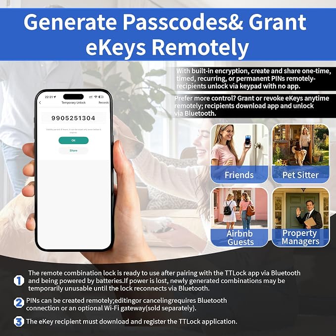 Smart Key Lock Box with Bluetooth APP, Remote Code Sharing & PIN Code Unlock, IP65 Heavy Duty Zinc Alloy Wall Mounted for Airbnb Hosts Realtors, Holds 5 Keys+Cards (Gray)