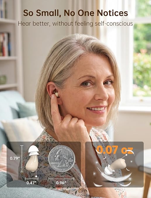 Rechargeable OTC Hearing Aids for Seniors, Digital Hearing Aids with Noise Cancellation & Feedback Suppression, Discreet Mini In-Ear Design with Simple Button Control, Magnetic Charging Case, 100H Use