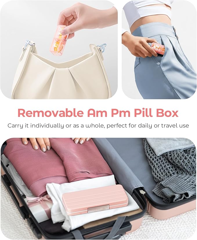 Zoksi Am Pm Pill Organizer 7 Day, Weekly Pill Box 2 Times a Day, Medicine Pill Organizer with Separate Compartment, Travel Pill Case Dispenser Portable for Vitamins, Fish Oils, Medicines(Pink)