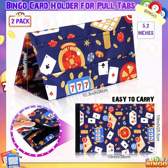 Eersida 2 Pack Bingo Card Holder for Pull Tabs Playing Card Holder Bingo Accessories Canasta Poker Bridge Family Game Night Supplies for Adults (Cute Style)