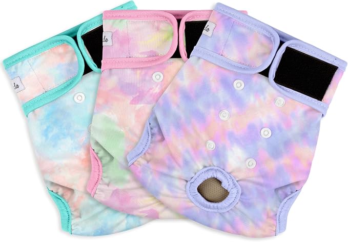 3 Pack Female Dog Diapers - Reusable Diapers for Doggie in Heat - Highly Absorbent Dog Diapers Female for Pet Incontinence with Adjustable Snaps (Tie Dye, M)