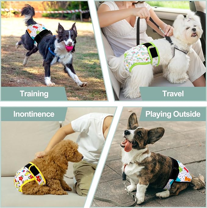 Washable Female Dog Diapers - Premium Reusable Diapers for Doggie in Heat - Highly Absorbent Dog Diapers Female for Pet Incontinence with Adjustable Snaps(Animals, XL)