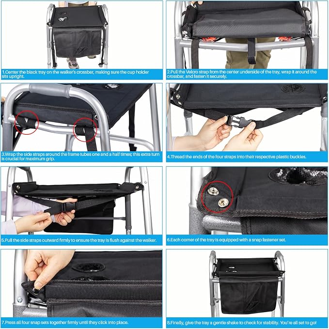 Walker Tray for Folding Walker with Baffles and Cup Holder,Trays for Walkers Detachable,Walker Trays for Rolling Folding Walker,Walker Accessories for Elderly