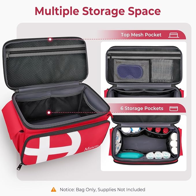 Mancro First Aid Bags Empty, Medical Travel Bag with Multi Pockets | Pill Bottle Organizer for Travel, Home Storage, Trauma Bag for EMT, Doctor, Emergency Bag for Medicine, Medical Supplies