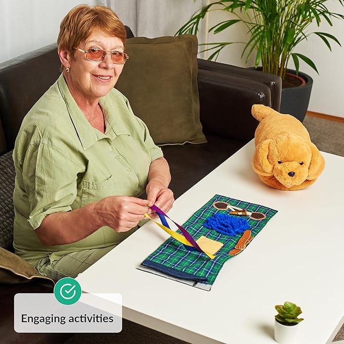 Fidget Muff and Blanket for Elderly | Fidget Blanket for Dementia | Dementia Products for Elderly | Gift and Activities for Seniors with Alzheimer’s or Dementia | Sensory Fidget Toys (Beige)