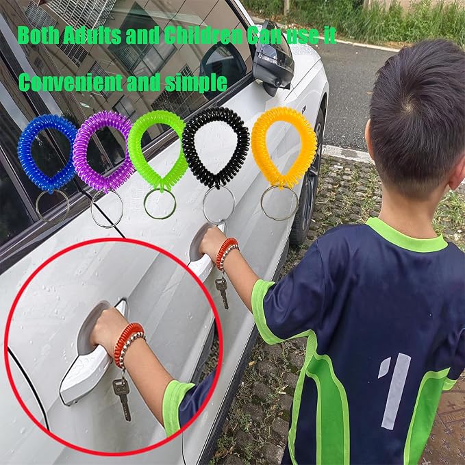 10 Pieces Wrist Coil Keychain Spiral Key Ring, Clear Purple | Wristband Bracelet Key Holder for Pool Gym ID Badge
