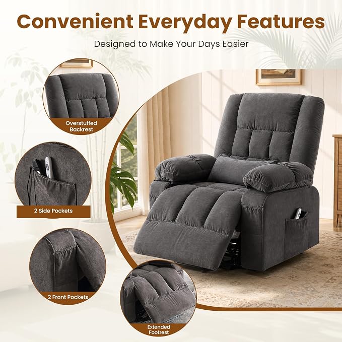 Electric Power Lift Recliner Chair Sofa with Massage and Heat for Elderly,Lift Chair with Front Pocket & Side Pockets for Living Room