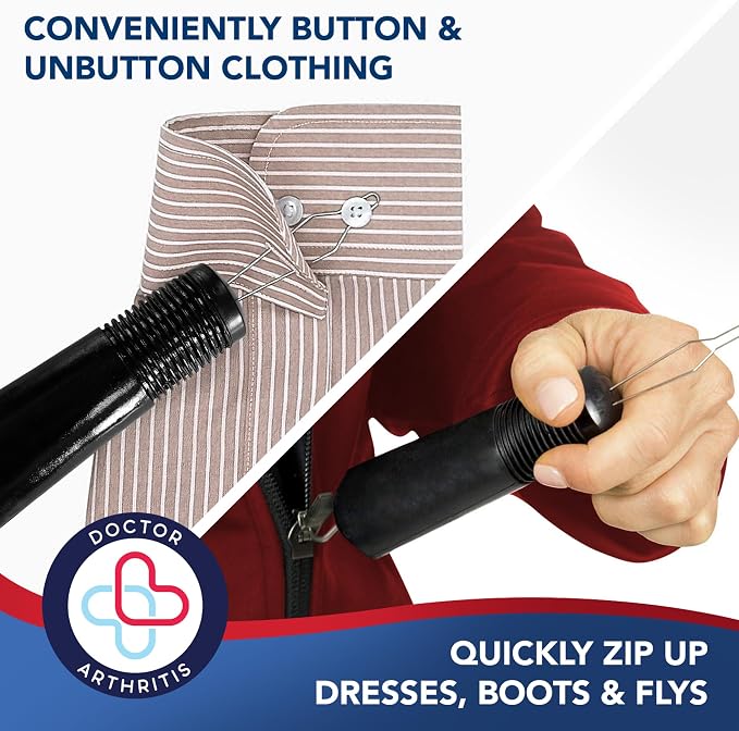Button Hook & Zipper Pull, Assist, Helper Device, Dress Clothes Tool, Button Shirts Aid, One Hand, Disability, Handicapped and Seniors by Dr. Arthritis (Single)