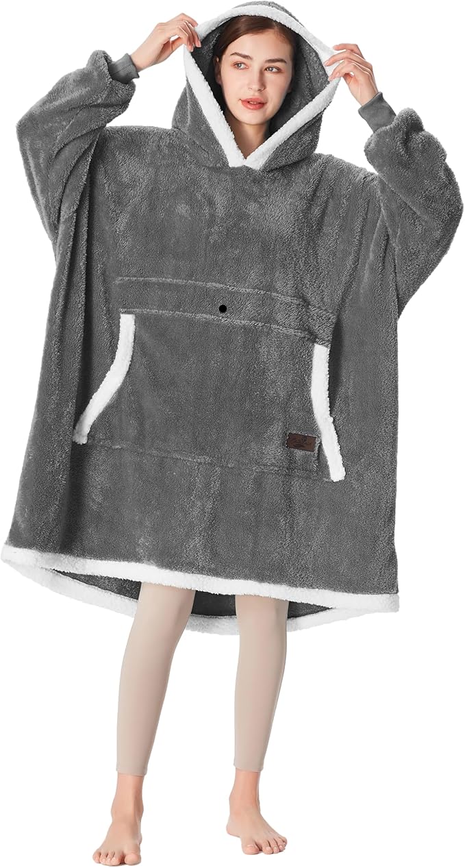 Catalonia Oversized Blanket Hoodie Sweatshirt, Wearable Sherpa Lounging Pullover for Adults Women Men
