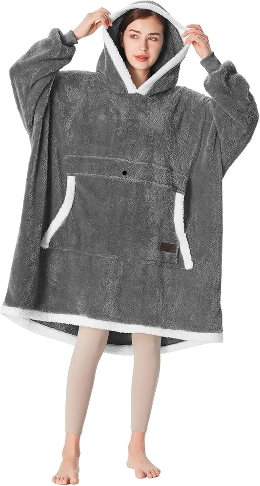 Catalonia Oversized Blanket Hoodie Sweatshirt, Wearable Sherpa Lounging Pullover for Adults Women Men