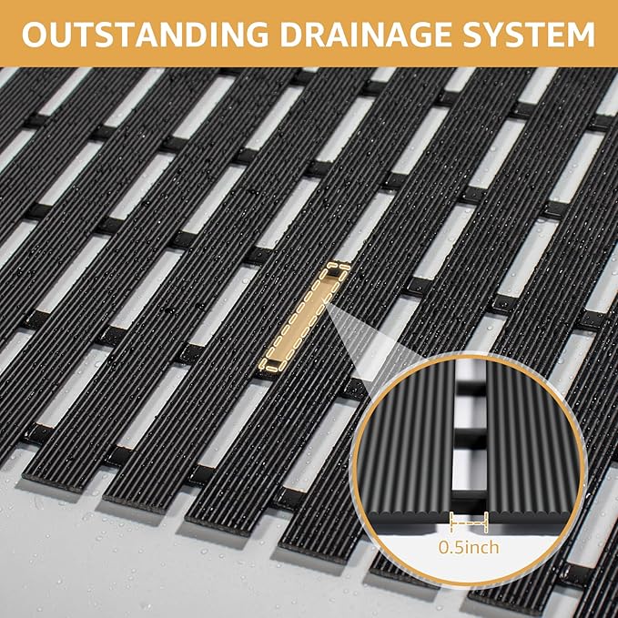 Yolife PVC Large Shower Mat, 35.4 × 24 Inch Non Suction Cup Non Slip Shower Floor Mat, Easy to Cut & Curlable Stand Up Shower Stall Mat, Heavy Duty Bath Shower Mats for Inside Shower