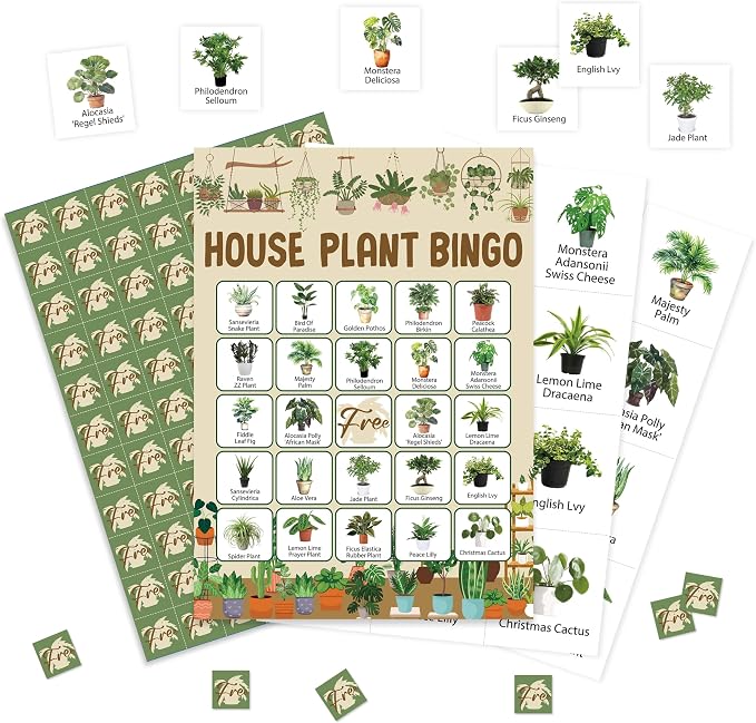 Plant Bingo Game Cards, Green House Plants Bingo Games for Adults, Greenery Bingo Cards Supplies, Birthday Party Decor Favors, Card Gifts for Plant Lover Friends Family Holiday, (Plant)
