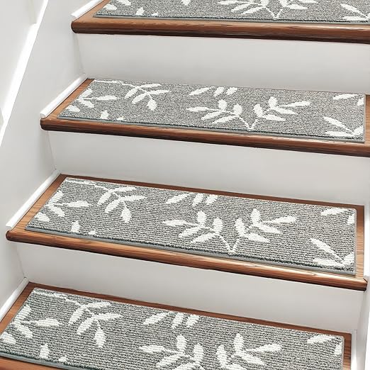 Carpet Stair Treads, Non-Slip Stair Treads for Wooden Steps Indoor | Stair Runner for Pets, Non Skid Staircase Step Treads Washable Reusable, Stair Protectors 30" x8" Set of 15, Grey