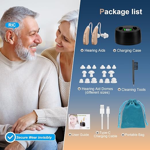 Ture Hearing Aids with Bluetooth(Not Amplifiers), Bluetooth Hearing Aids for Seniors, OTC Rechargeable Hearing Aids with Noise Cancelling, Small Hearing Aids for Adults Nano Earbuds