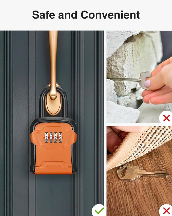 Puroma Lock Box, Key Lock Box Wall Mount & Portable Combination Lockbox with Resettable Code, Security Lockbox for Outside House Keys, Apartment Realtors Spare Keys Storage (1 Pack, Orange)