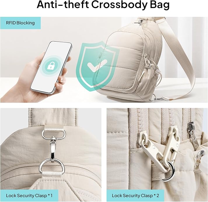 TOPEAST Sling Bag for Women, Anti-Theft Crossbody Bag with RFID Blocking & Small Water Bottle Holder for Travel