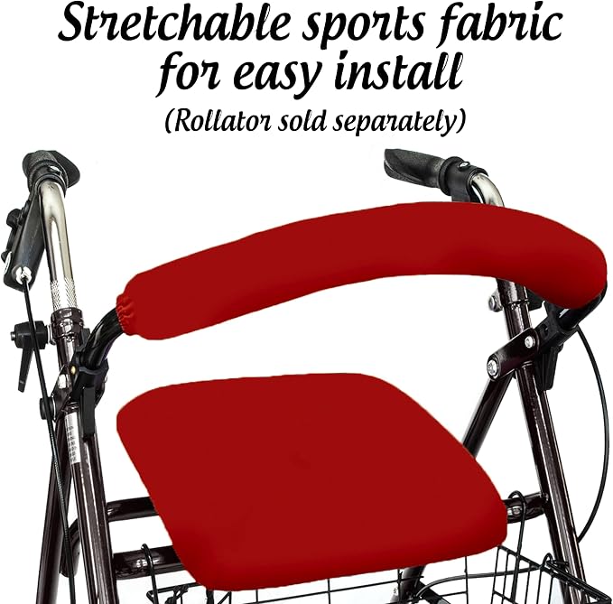 Top Glides Universal Rollator Walker Seat and Backrest Covers (Red)