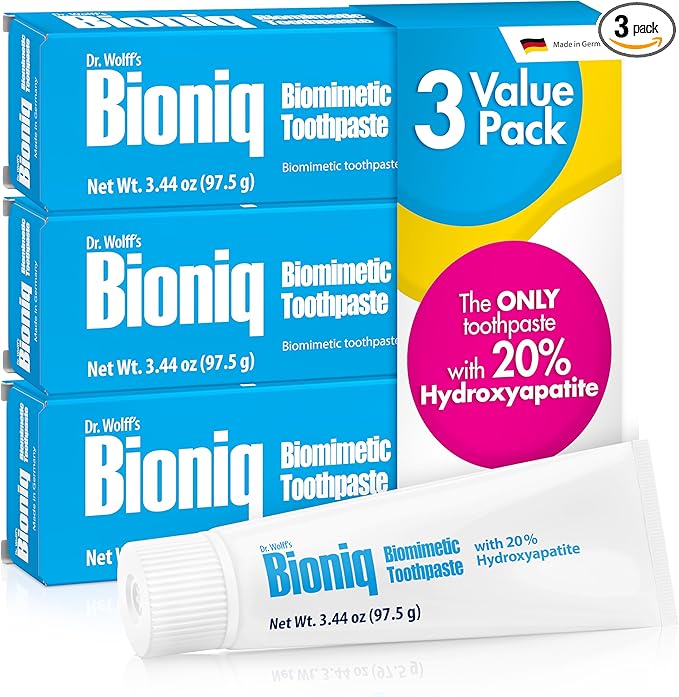 Bioniq Classic Fluoride Free Toothpaste with 20% Hydroxyapatite, Clinically Tested for Sensitive Teeth, Expert Enamel and Gum Care with Mint Flavor, Daily Use - 3.44 oz 3 Pack Family Value Size