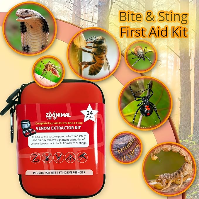 Snake Bite Kit for Humans, Bee Sting Kit, Rattlesnake Antivenom Extractor Sucker, Bug Bite and Wasp Sting, Poison Remover, Insect Bite Relief First Aid Kit for Hiking, Backpacking, Camping