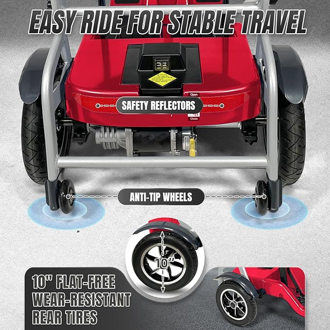 R3b-Mobility Scooters for Seniors Adults Ultra Lightweight 37.5 Ibs Electric Powered Folding 4 Wheel Mobility Scooter with Cup Holder, Compact & Convenient for Travel Airline Approved, Red