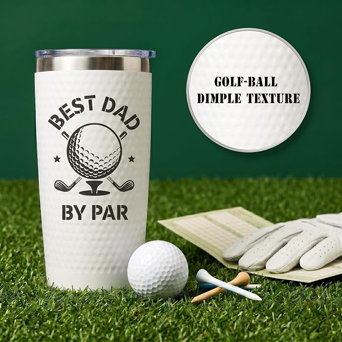 Golf Gift for Dad - Funny Fathers Day Christmas Birthday Gifts for Men Golfers, Cool Golf Dads Gifts from Daughter Son Kids, Unique Daddy Coffee Cup Mug for Golf Lovers - Best Dad By Par Tumbler 20oz