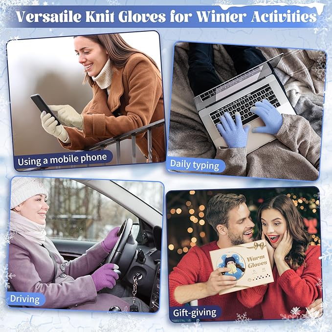 Omisy 4 Pairs Women Winter Gloves Touchscreen Cold Weather Mitten, Christmas Gifts for Adult Stockings Stuffers Mom Wife