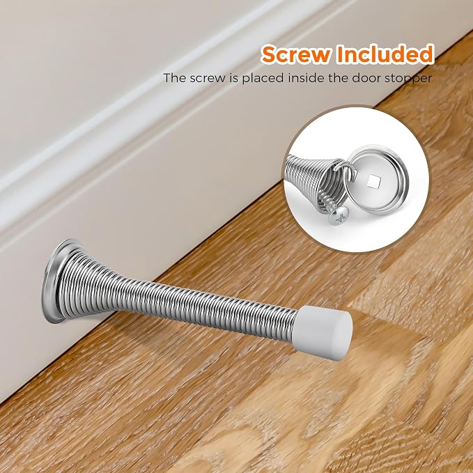 Ravinte Door Stoppers, 18 Pack Satin Nickel Spring Door Stops with Rubber Bumper, Door Stoppers for Bottom of Door