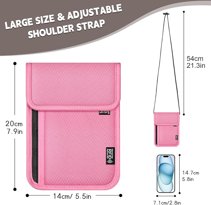 Likesing 5.5" L x 7.9" W Travel Neck Wallet, RFID Passport Holder(Pink) | RFID Blocking Passport Holder for Travel, Security Lightweight Passport Travel Wallet, Neck Pouch Gifts for Women Men