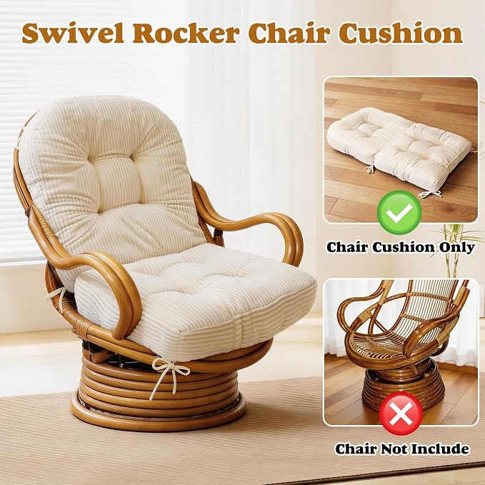 Swivel Rocking Chair Cushion, 48"x24"x6" Egg Chair Cushions with Corduroy Cover for Indoor/Outdoor Use,Waterproof and Fade-Resistant(Milk White)