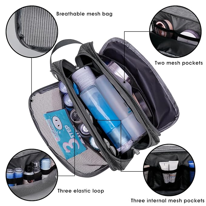 WANDF Travel Toiletry Bag for Men, Small Dopp Kit for Toiletries | Water-Resistant Fabric, Travel Bag for Toiletries, Compact Storage, Shaving Accessories, Weekend Trips