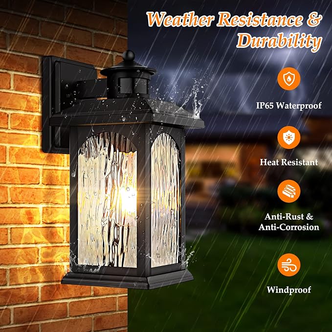 FILIYANO Motion Sensor Outdoor Wall Lights, Dusk to Dawn, Black, 2 Pack | Anti-Rust, Waterproof Exterior Fixtures with 3 Modes, Modern Farmhouse Coach Lights for Front Door, Garage, Porch and Patio