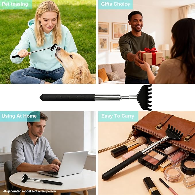 2 Pack Back scratchers Set,Stainless Steel Back Scratcher Extendable | Rubber Handles Stainless Heads,for Back,Neck,Shoulders,Beautiful Present Packaging Gifts for Thanksgiving,Christmas(Black)