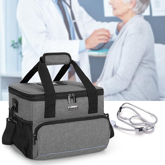 Trunab Insulated Medical Bag with Dividers, Medicine Pouch,Grey | Empty Bag for Custom Setup, Ideal for Home, Travel and Camping
