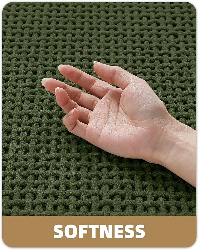 Color&Geometry Chenille Pile Bathroom Rugs Upgraded Denser, 17"x29.5" Non Slip Absorbent Green Bath Mats for Bathroom Thin Fit Under Door, Washable Quick Dry, Standard Sized